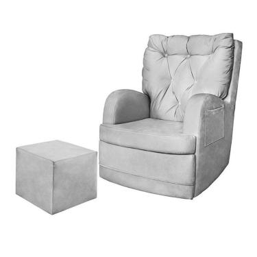 Imagem de Poltrona De Amamentação Ludmila Com Balanço E Puff Veludo Cinza - Phoenix Baby Veludo Cinza