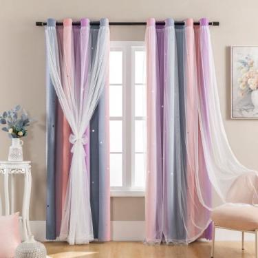 Imagem de Cortinas XiDi Unicorn Kids Room 132x160 cm Cinza Rosa Roxo