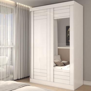 Imagem de Guarda-Roupa Solteiro Legado 2 Portas 2 Gavetas com Espelho 100% Mdf Branco - Panorama Móveis