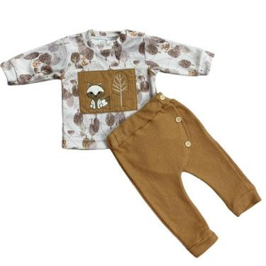 Imagem de Conjunto menino raposa - PEQUENO CHARME MODA BEBÊ, Mostarda, P - 0 a 3