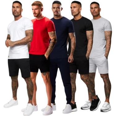 Imagem de Kit 5 Camisetas Masculina Slim Cinza, Preta, Azul Marinho, Vermelha e Branca-Masculino