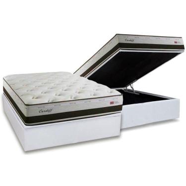 Imagem de Cama Box Baú Casal: Colchão Molas Masterpocket Ensacadas Herval Maxspring Cardiff + Base Crc Courano White (138x188)