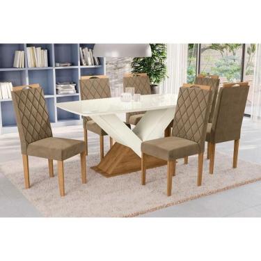 Imagem de Sala De Jantar Completa Amora Tampo Madeirado C- Vidro 90x170cm E 6 Cadeiras 2cad149 Freijo-off White-vidro Off White - Eucalipto-v - Kappesberg