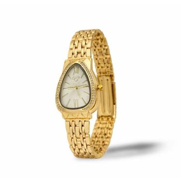Imagem de Relógio Feminino Dourado Luxo Pulseira em Aço Cravejado Elegante Mostrador Texturizado Analógico Fashion