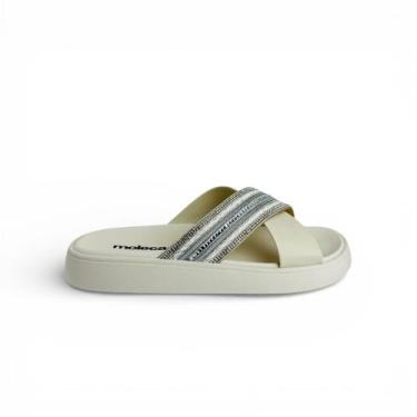 Imagem de Tamanco Papete Moleca Tiras Cruzada Feminina, Multi, Prata, Branco off