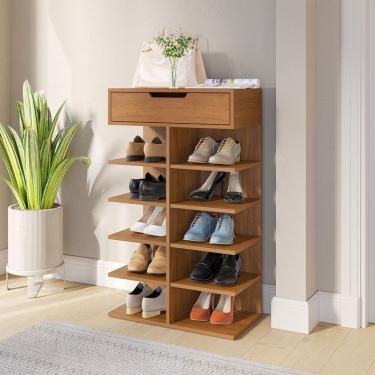 Imagem de Sapateira Hall Entrada Sapatos 1 Gaveta e 8 Prateleiras Ágata Cedro