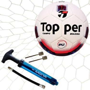 Imagem de Kit 01 Bola Topper Boleiro Hibrid+01 Bomba De Ar Kagiva Dupla Ação +01 Rede Campo Matrix Fio 2 Seda
