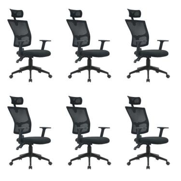 Imagem de Kit 6 Cadeiras Escritório Giratória Presidente Polipropileno Londres Preto