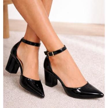 Imagem de Sapato Scarpin Salto Médio Baixo Grosso Bico Fino 6,5cm Social Feminin
