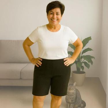 Imagem de Bermuda Plus Size Gorgurão Feminina Senhora Básica Lisa - Felicity, Pr