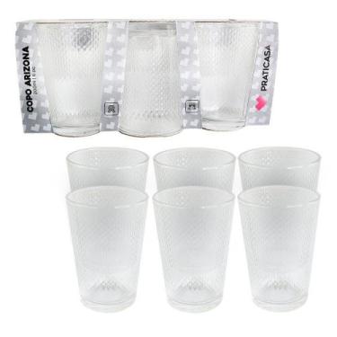 Imagem de Copo De Agua De Vidro Kit 6 Copos 200ml Transparente Detalhado Para Su