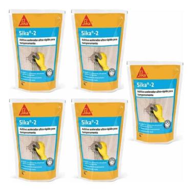 Imagem de Kit 5 Sika-2 Aditivo Acelerador Veda Concreto Rápido 1 Litro