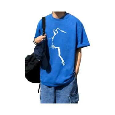 Imagem de Camiseta Masculina Oversized Vintage Com Silhueta De Gato, Algodão, Ma