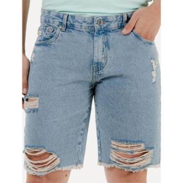 Imagem de Bermuda King & Joe Jeans Masculina Slim Destroyed Blue Clara-Masculino