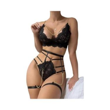 Imagem de Conjunto De Lingerie Sexy Vermelho Com Renda Transparente, Sutiã E Cal