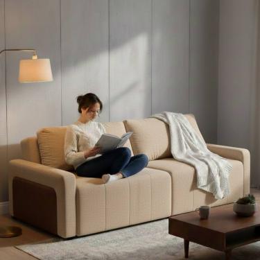 Imagem de Sofá Cama Dublin, Retrátil e Reclinavél, Tecido Bouclé, Molas ensacadas, 1,90m.