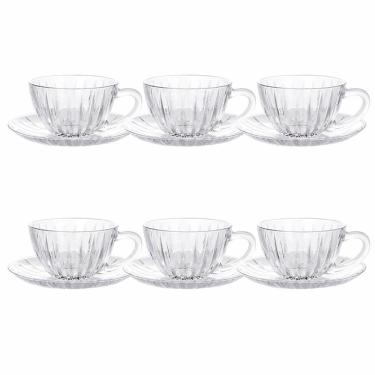 Imagem de Jogo de Xícaras para Chá e Café em Cristal 210ml com Pires Conjunto 12 Peças
