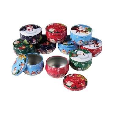 Imagem de Frascos De Velas Festivas De Natal 10 Peças 2.2oz Caixas De Metal Para