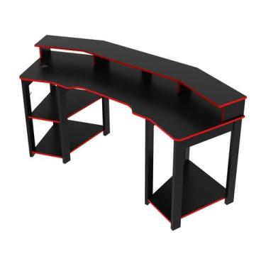 Imagem de Mesa Gamer para 2 Monitores 3 Prateleiras Preto/Vermelho Me4167 - Tecn