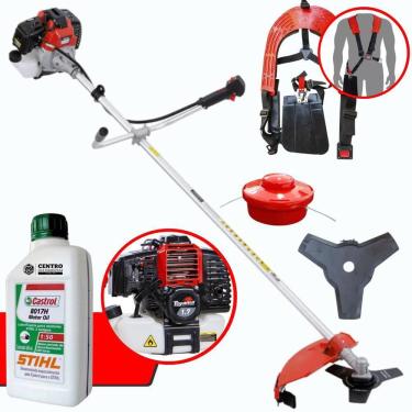 Imagem de Roçadeira À Gasolina TOYAMA RT43-L 2T 43cc 1,7HP Modelo Completo C/ Lâmina, Carretel e Cinto de Sustentação Duplo + ÓLEO CASTROL STIHL 2T