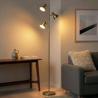 Imagem de Brightech Ethan Candeeiro de chão regulável para leitura de quarto e decoração de sala de estar - Lâmpada LED moderna de árvore alta para escritórios - Latão