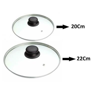 Imagem de Jogo Tampa de Vidro Para Panela Caçarola Frigideira 20cm e 22cm Vidro 