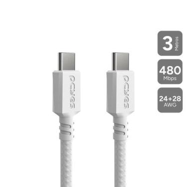 Imagem de Cabo Usb Tipo-c P/ Usb Tipo-c 2.0 - Branco - 3m - Nylon - Pucc2-3b - P