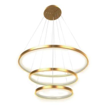 Imagem de Lustre Led Moderno Pendente Anéis Led 89w 3 Arcos Dourado Re - Congrat