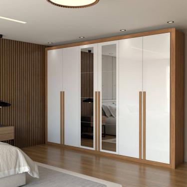 Imagem de Guarda-Roupa Casal Saint 6 Portas 6 Gavetas com Espelho Cinamomo-Branco - Panorama Móveis