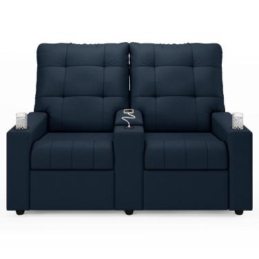 Imagem de Poltrona De Cinema Reclinável 2 Lugares Baú Usb Mallie Fh9 Veludo Azul - Mpozenato