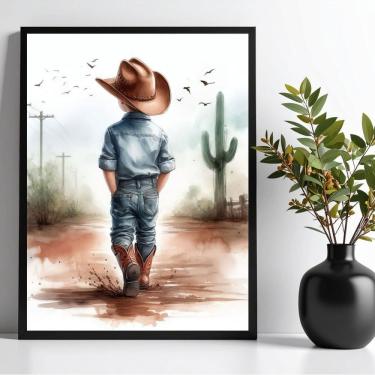 Imagem de Quadro Infantil Menino Cowboy - Paisagem 45x34cm - com vidro