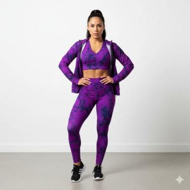 Imagem de Kit Marmorizado Legging Top jaqueta Conjunto Academia - Bella fitness,