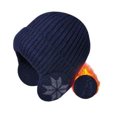 Imagem de Gorro De Inverno Unissex Tricotado Com Forro De Pelúcia E Protetor De 