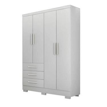 Imagem de Guarda Roupa Solteiro Com Pés 4 Portas 3 Gavetas - Encant-branco - Móveis Horizonte