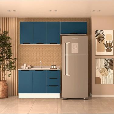 Imagem de Cozinha Compacta 250057 3 Peças Meena Com Rodapé Branco Azul Politorno Móveis
