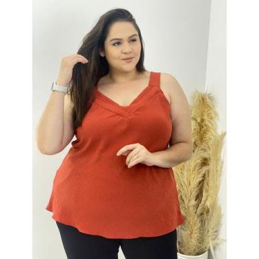 Imagem de Blusa Plus Size Dobras no Busto - Castele Modas, 48, Telha