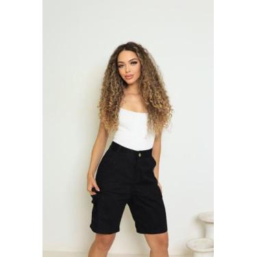 Imagem de BERMUDA JEANS feminina cargo com bolso na lateral ,estilosa despojada 