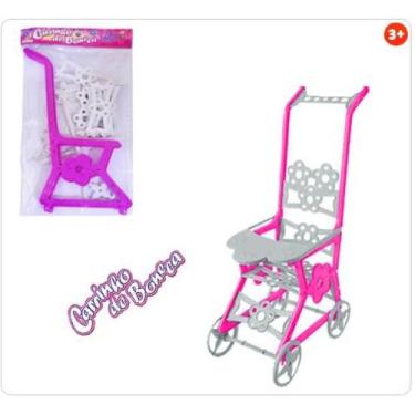 Imagem de Carrinho de Boneca de Plástico Infantil Rosa Branco - DIVPLAST