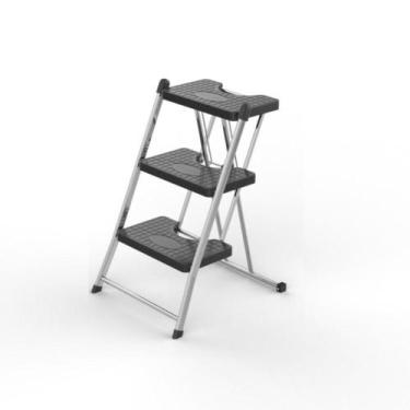 Imagem de Escada Alcance 3 Degraus Dobrável 120 Kg Cromada Anodilar