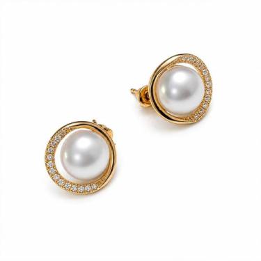 Imagem de Brinco Feminino Elegante com Pérola Branca e Micro Pedras Brilhantes -