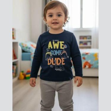 Imagem de Conjunto Moletom Peluciado Infantil Awesome Dude Rex - Romitex, 2, Azu