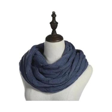 Imagem de Cachecol Feminino De Lã Sólida Com Tricô Trançado, Gola Cowl, Cachecol