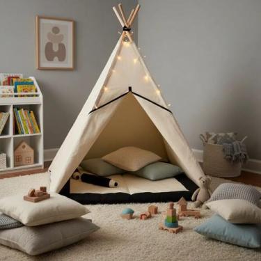 Imagem de Barraca teepee indio tenda cabaninha com tapete acolchoado detalhes em