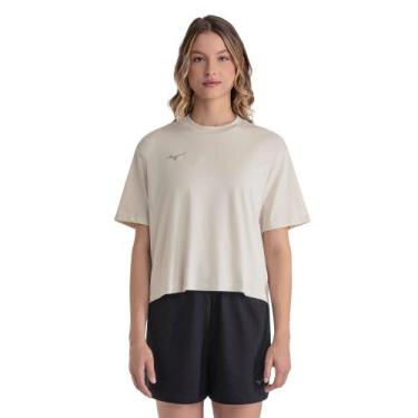 Imagem de Camiseta Cropped Mizuno 3 Feminina, GG, Bege