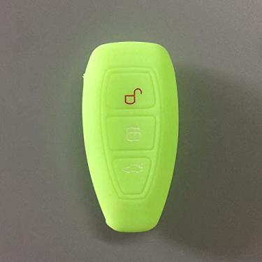 Imagem de YJADHU Protetor de chave de silicone de substituição da capa da chave do carro com 3 botões, adequado para Ford Mondeo Focus Fiesta Kuga C-Max S-Max MK3, verde luminoso
