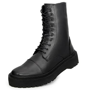 Imagem de Bota Coturno Blogueira feminina Cano Alto couro 9042 preto Cor:Preto;Tamanho:35;Genero:Feminino