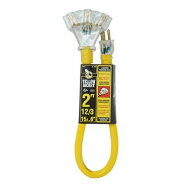 Imagem de Yellow Jacket 2882 12/3 Heavy Duty 15 Amp, 125 Volts 1875 Watts, Premium SJTW Contractor Grade 3 Cabo de extensão de tomada com extremidade iluminada, 6 metros, amarelo, listado pela UL, 2 pés