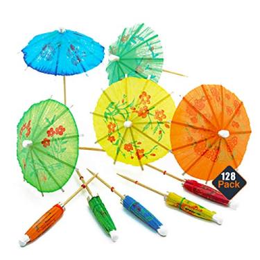 Imagem de Palhetas de guarda-chuva para coquetel – 128 peças de papel havaiano para tiki drinks, cupcake e mais (lembrancinhas de festa, artigos de festa)