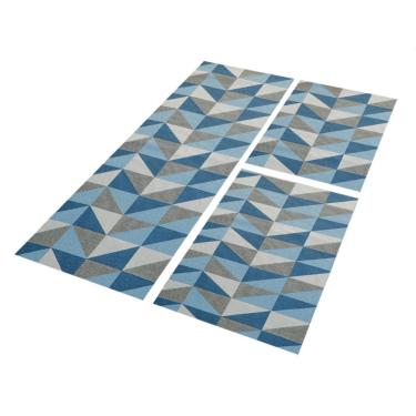Imagem de Kit Tapetes E Passadeira De Cozinha 3 Peças Ladrilhos Azul