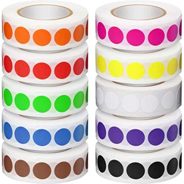 Imagem de Etiquetas de codificação de cores redondas de 1,2 cm Rolo de cores sortidas Adesivos de pontos coloridos Adesivos circulares para organizar o inventário, classificação de arquivo, 10 cores (10.000)